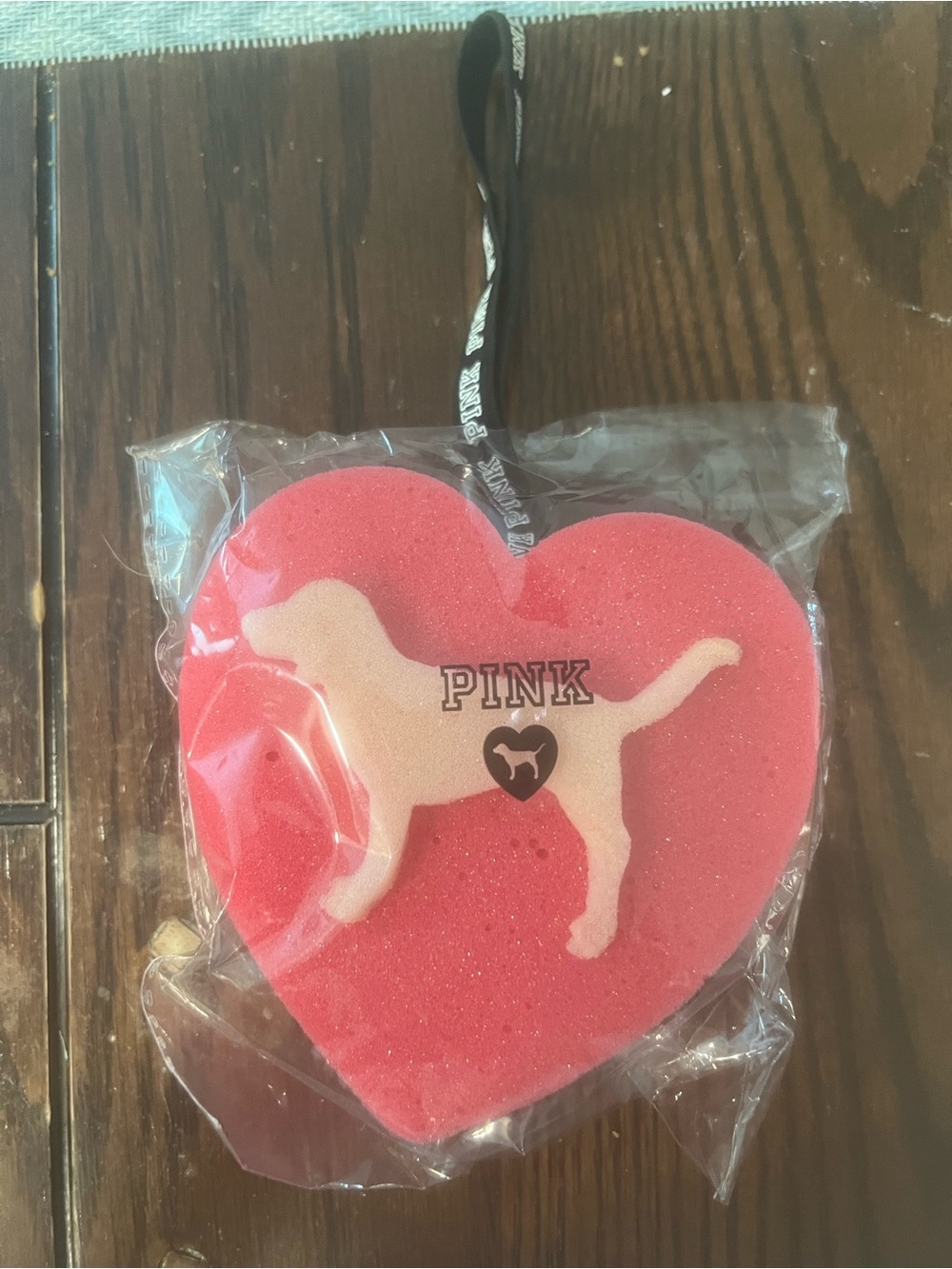 PINK Victoria's Secret Pink Heart Shaped Bath Sponge with Dog Logo